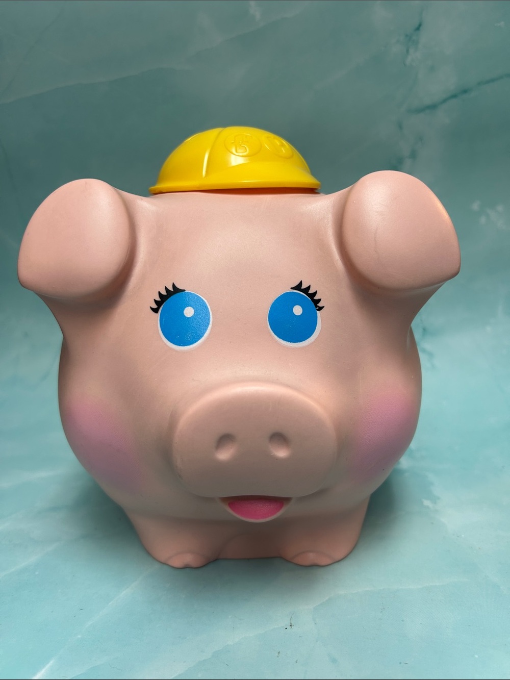 Fisher Price Piggy Bank Construction Worker #166 Hard Hat Vintage 1980 80s Toys